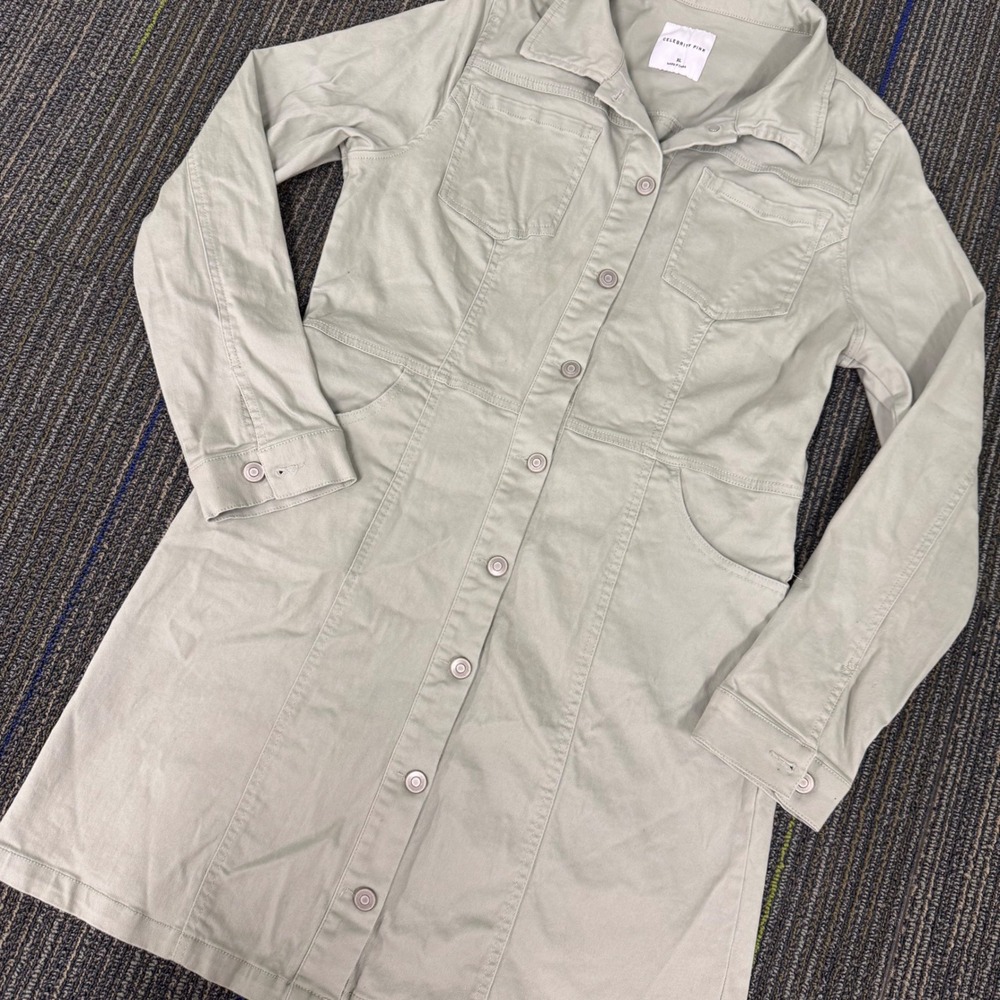Celebrity Pink Shirt Dress Womens XL Sage Green Utility Denim Button Up Dress